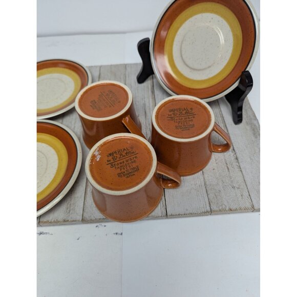 Set of 3 Vintage Imperial W. Dalton Stoneware Cup & Saucer Tangerine Japan - Picture 3 of 7